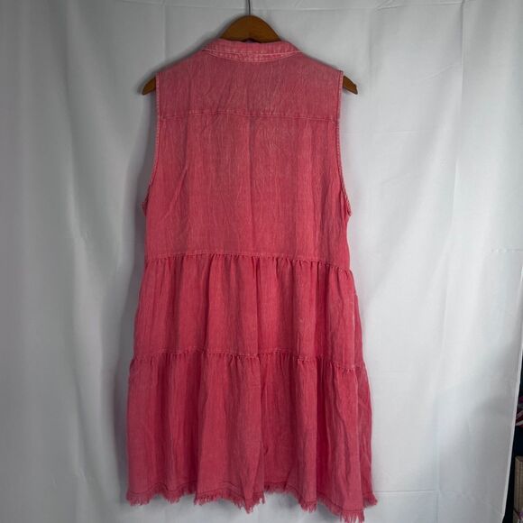 Umgee Sleeveless Button Down Raw Hem Stonewash Pink Dress Size Large - Picture 2 of 8